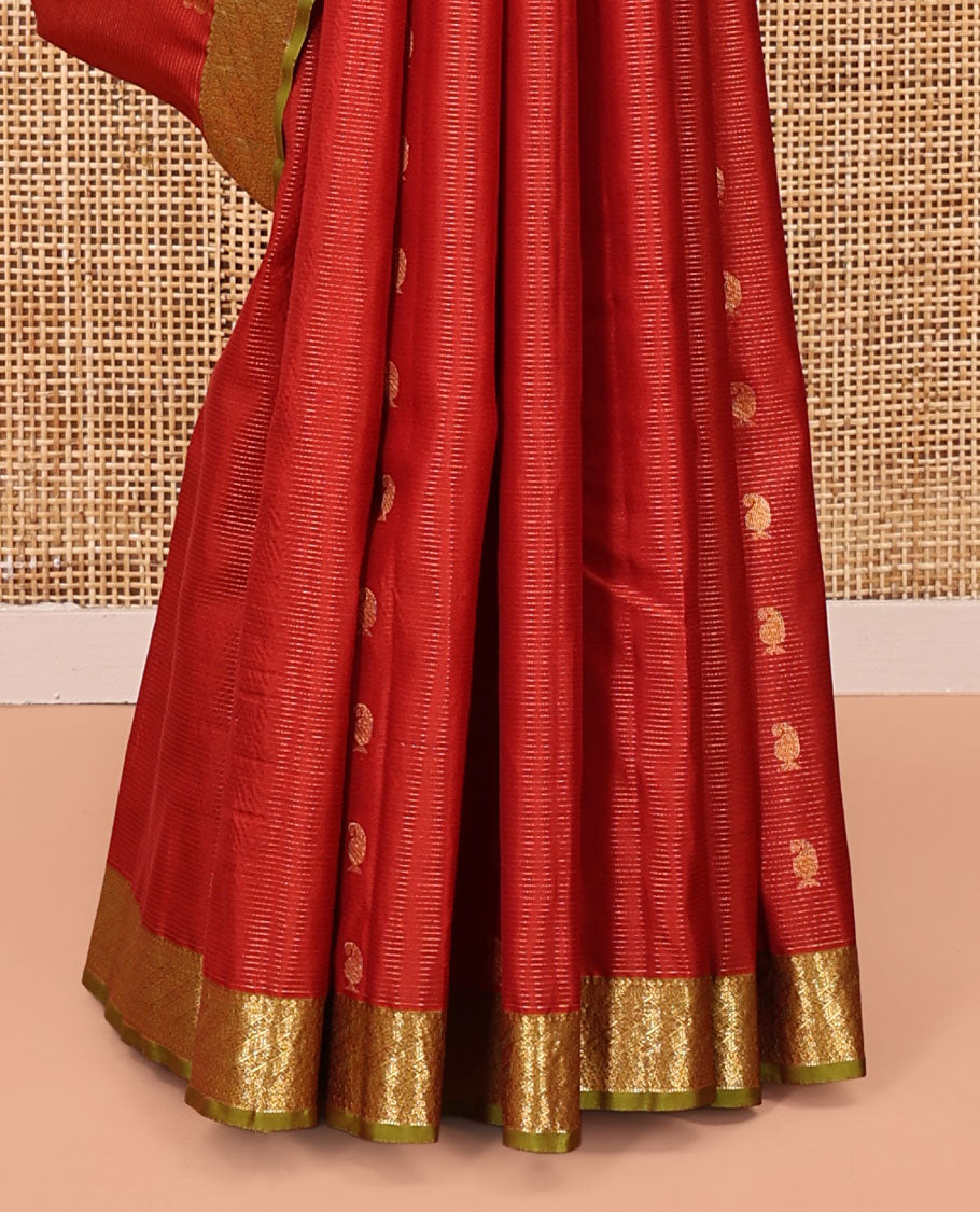 Red Vasundhara Lite Silk Mix Saree, Meticulously Crafted with Zari Buttas  and Stripes All Over Its Body, Complemented by Contrast Border, Intricately Designed Pallu, and Paired with a Contrast Blouse