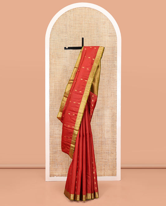 Red Vasundhara Lite Silk Mix Saree, Meticulously Crafted with Zari Buttas  and Stripes All Over Its Body, Complemented by Contrast Border, Intricately Designed Pallu, and Paired with a Contrast Blouse