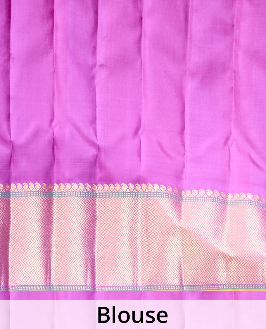 Yellow micro-checked & zari buttas gadwal silk saree, contrast temple zari border & pallu steeped with traditional designs