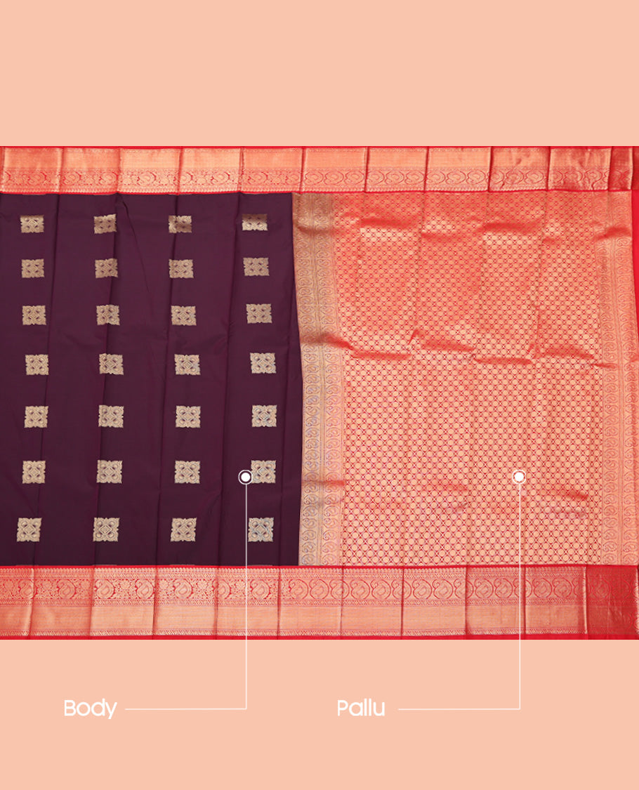 Brown Budget Silk Saree, Woven with Zari Buttas, a Contrast Traditional Zari Design Border, Grand Pallu, and a Contrast Blouse