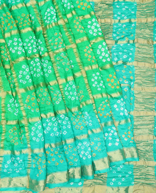Turquoise Bandhani Dola Silk Saree