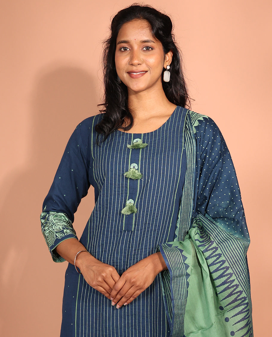 Blue Cotton Readymade Suit