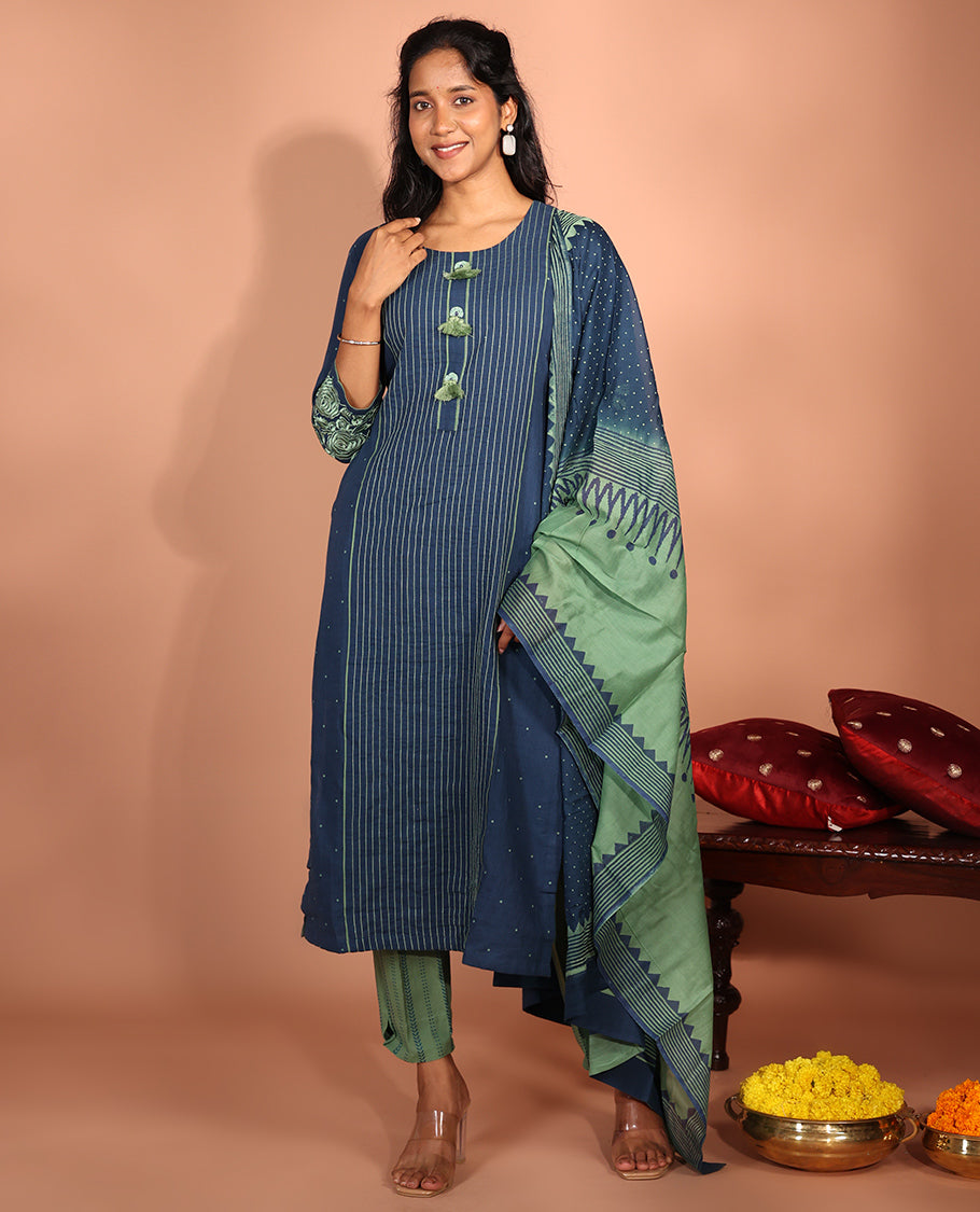 Blue Cotton Readymade Suit