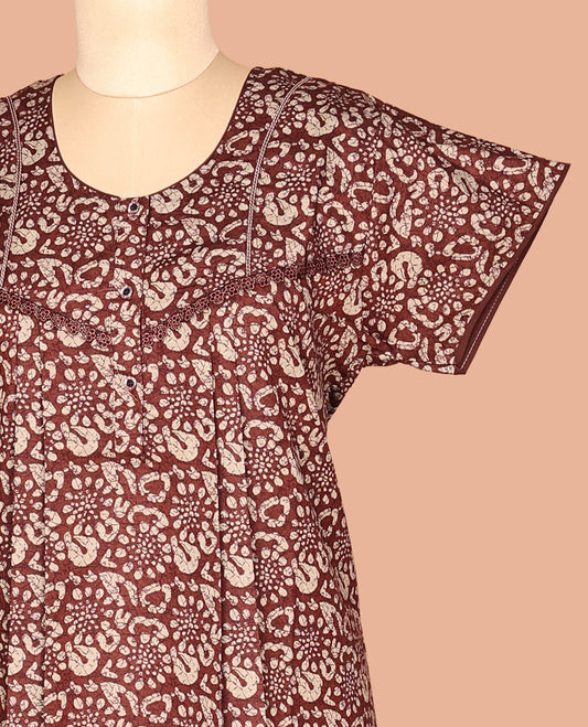 Brown Cotton-Blended Nighty