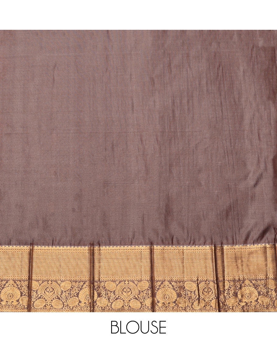 Blue Budget Silk Saree, Dazzled with Zari Buttas, Complemented by Contrast Traditional Zari Border, a Grand Pallu and a Contrast Blouse