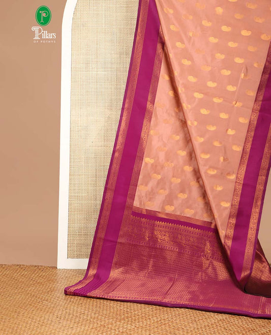 Onion pink with purple mango butta zari design litchi soft silk saree with contrast bentex traditional border & rich weaving pallu along with brocade blouse
