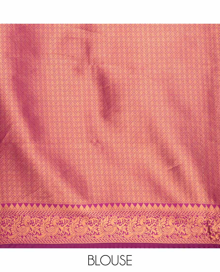 Onion pink with purple mango butta zari design litchi soft silk saree with contrast bentex traditional border & rich weaving pallu along with brocade blouse