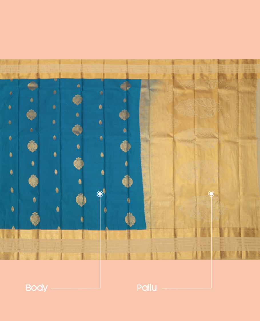 Blue Budget Silk Saree, Crafted with Buttas, a Contrast Traditional Zari Border, an Intricate Pallu and a Contrast Blouse