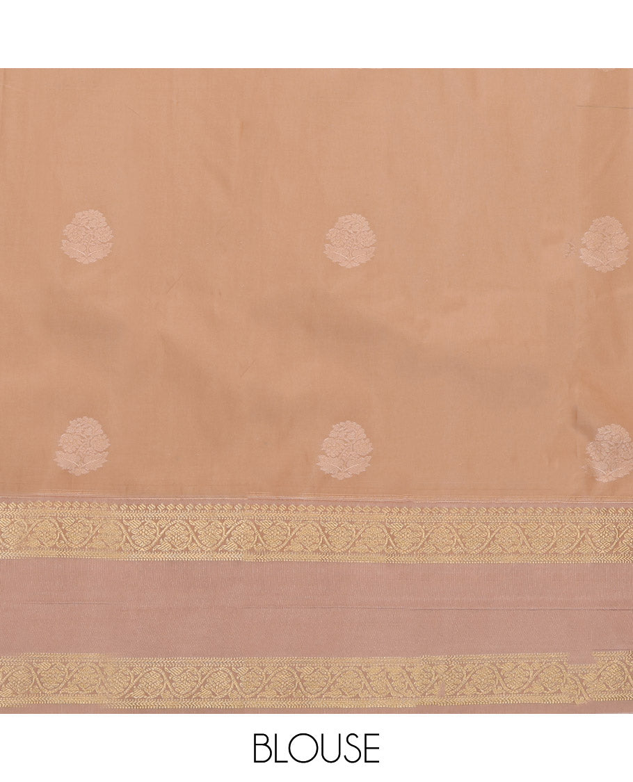 Green Budget Silk Saree, Ornamented with Zari Buttas, Complemented by Contrast Traditional Rettai Pettu Border, Jaal Pallu and a Contrast Blouse