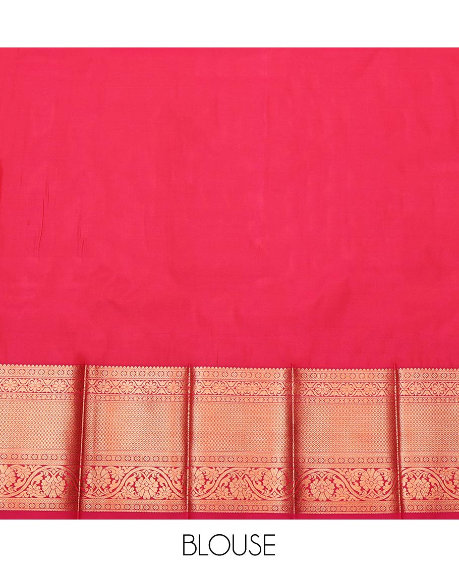 Green Budget Silk Saree, Embellished with Jacquard Design, Complemented by a Contrast Traditional Zari Border, Grand Pallu, and Contrast Blouse