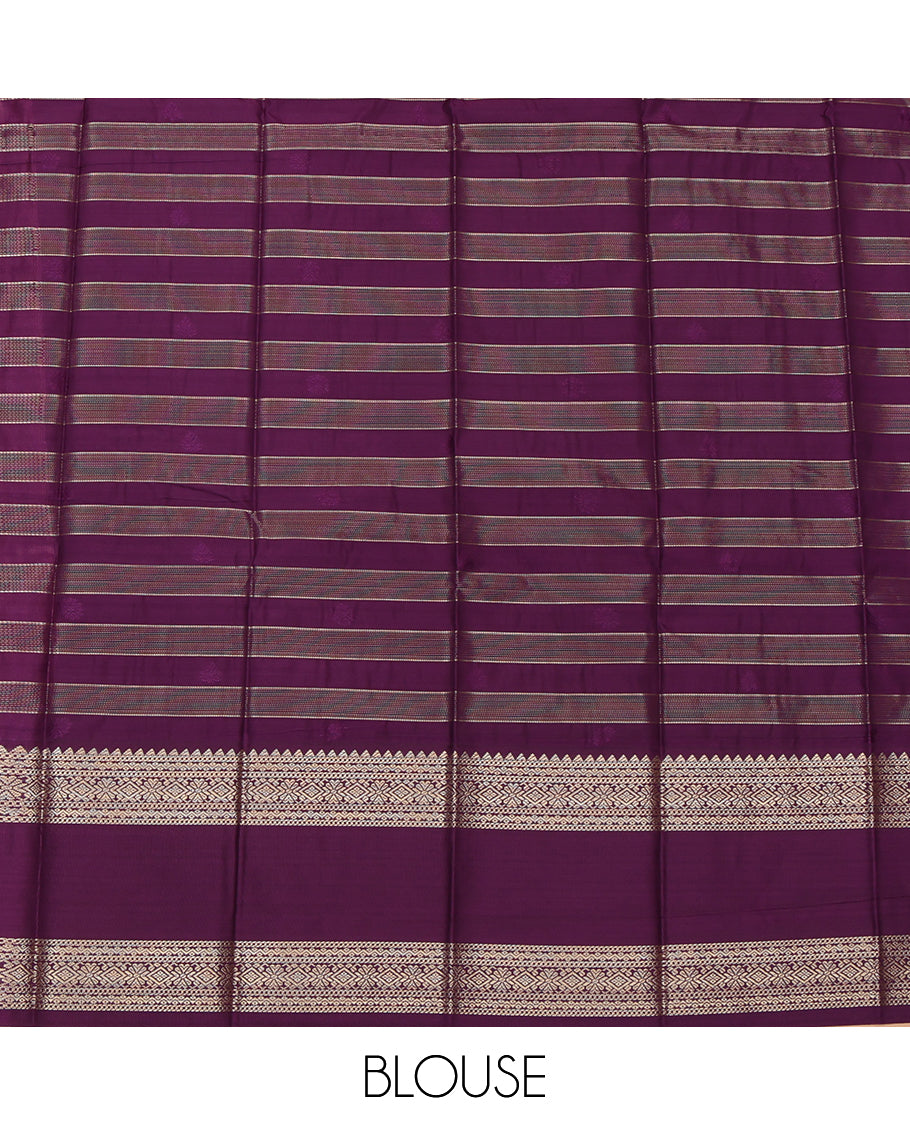 Blue Budget Silk Saree, Woven with Zari Buttas and Stripes, a Contrast Traditional Zari Rettai Pettu Border, Grand Pallu, and a Contrast Blouse