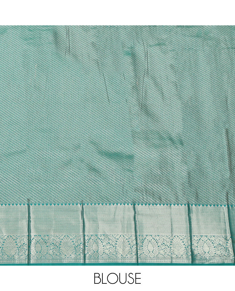Red Budget Silk Saree, Decked Up with Zari Buttas on Its Body, Complemented by a Contrast Traditional Zari Design Border, Pallu of Jaal Designs, and Paired with a Contrast Blouse