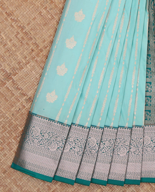 Blue Budget Silk Saree, Subtly Enriched with Zari Designs, Complemented by a Contrast Traditional Zari Border, Floral Pallu, and a Contrast Blouse