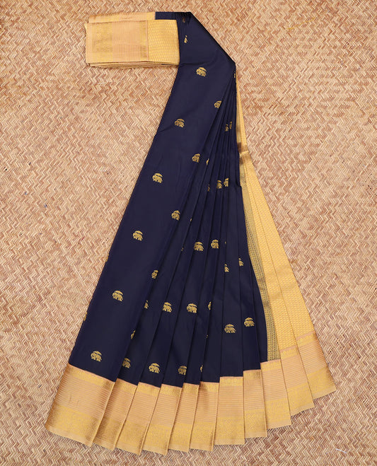 Blue Budget Silk Saree, Decorated with Zari Buttas, a Contrast Traditional Zari Border, Grand Pallu, and a Contrast Blouse