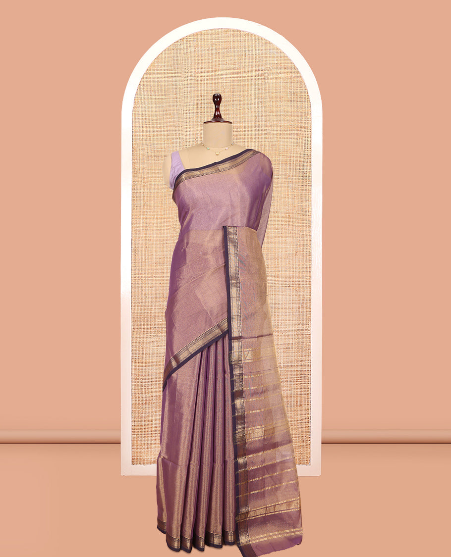 Purple Plain Maheshwari Cotton Saree, a Contrast Traditional Zari Border, Zari Striped Pallu, and a Matching Blouse