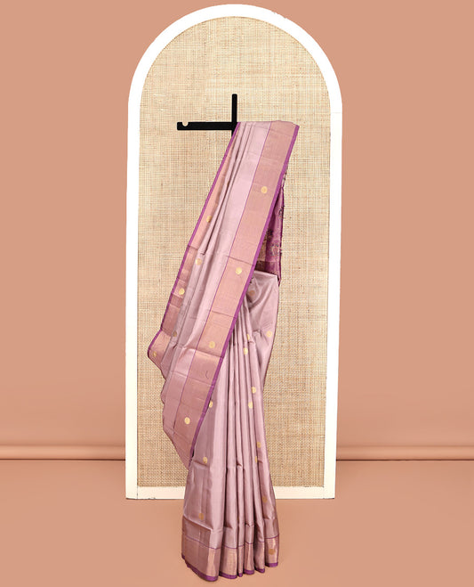 Pale Pink Mayuri Lite Silk Mix Saree, Woven with Zari Buttas All Over Its Body, Complemented by Contrast Border, Pallu of Floral Designs, and Paired with a Contrast Blouse