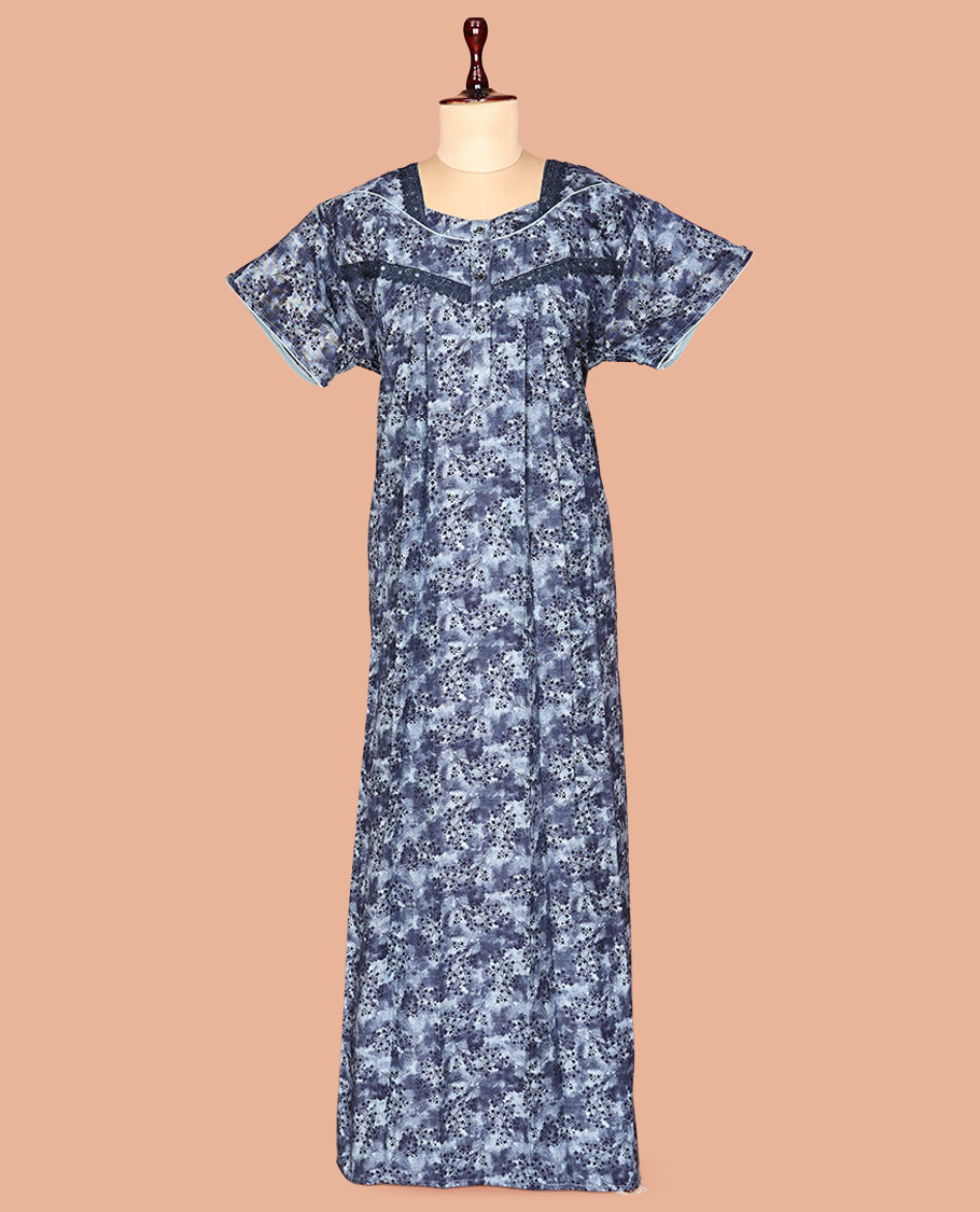 Blue Cotton-Blended Nighty