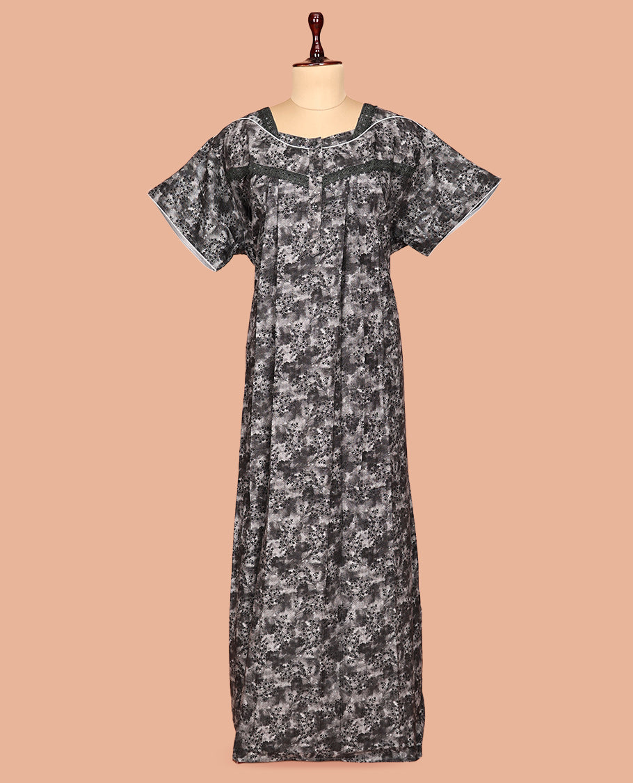 Grey Cotton-Blended Nighty