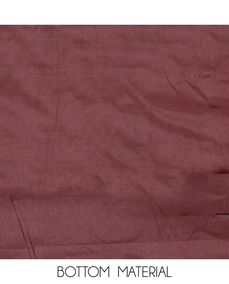 Brown material chudidar set, abstract printed with mirror work embroidered top, plain bottom and abstract printed dupatta