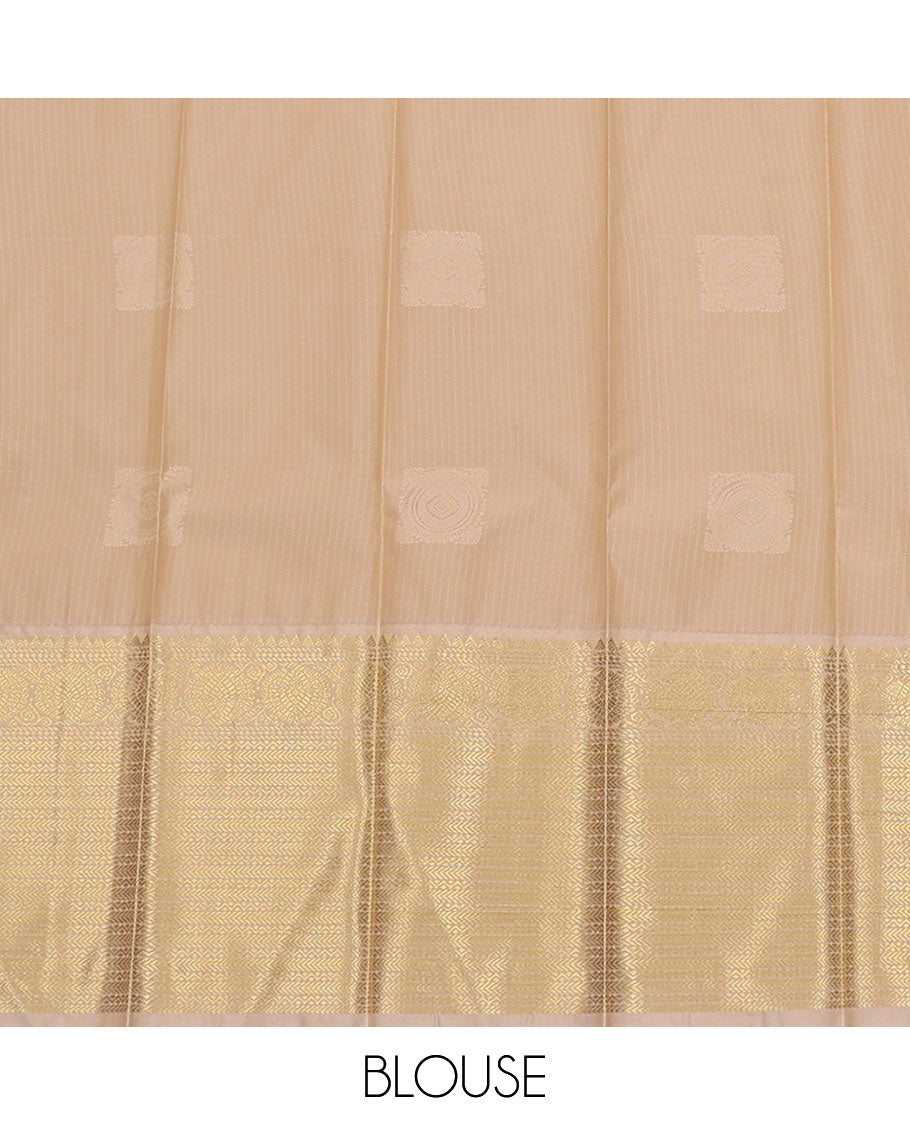 Blue Budget Silk Saree, Designed with Zari Stripes and Square-Shape Zari Buttas All Over Its Body, Complemented by a Contrast Traditional Zari Design Border, Pallu Woven with Jaal Designs, and Paired with a Contrast Blouse