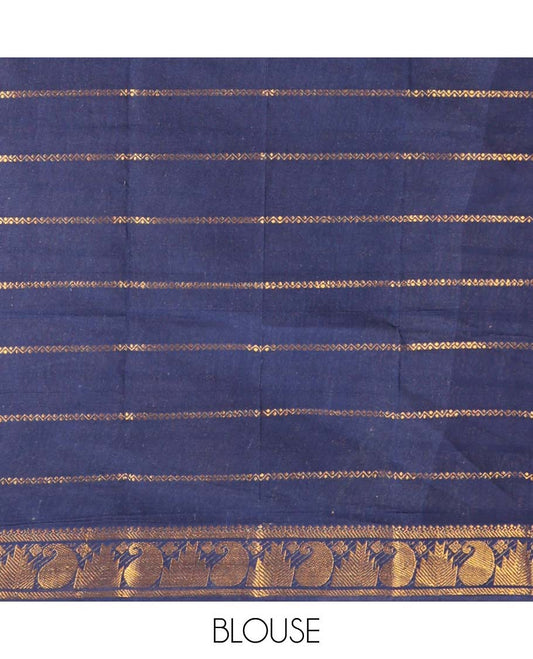 Sandal veldhari stripes Sungudi cotton saree, contrast peacock zari border & zari striped pallu