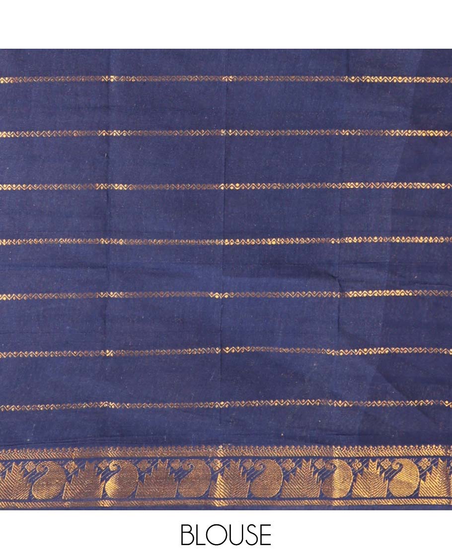 Sandal veldhari stripes Sungudi cotton saree, contrast peacock zari border & zari striped pallu