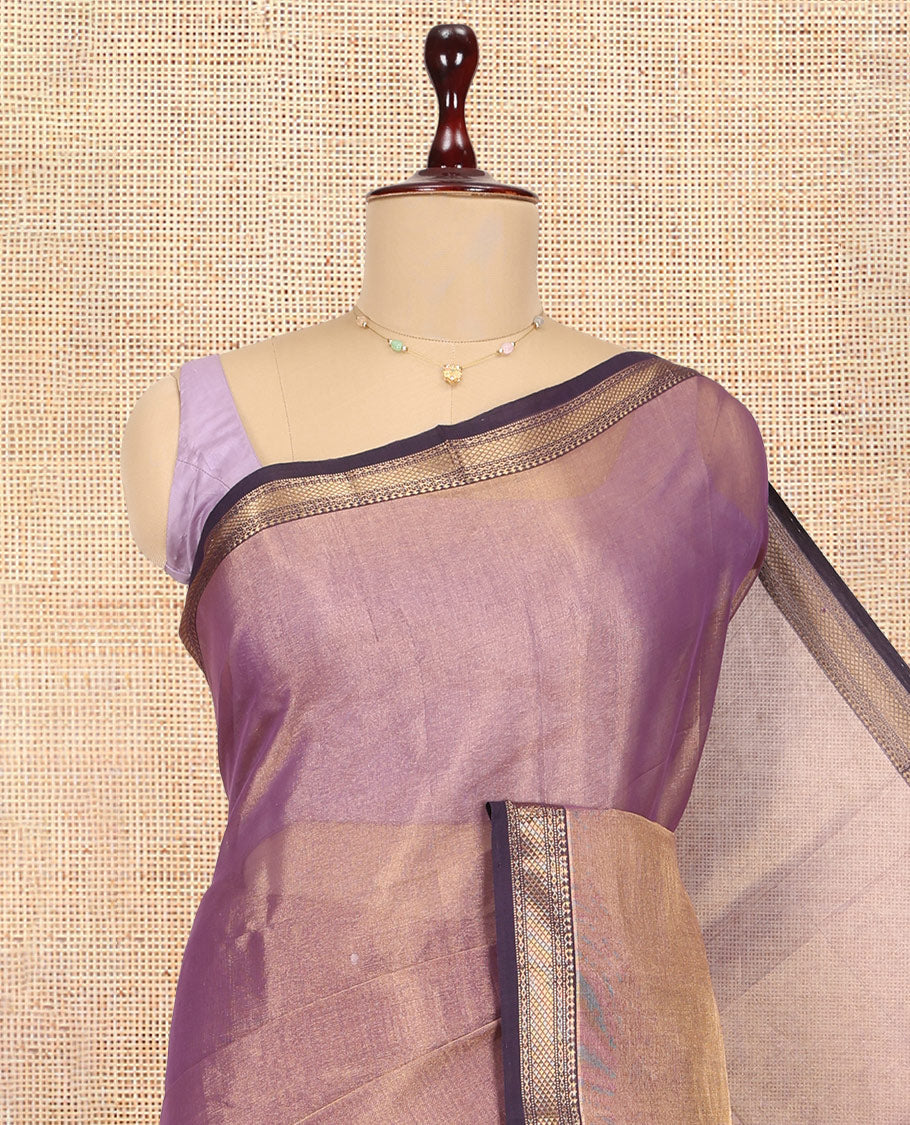 Purple Plain Maheshwari Cotton Saree, a Contrast Traditional Zari Border, Zari Striped Pallu, and a Matching Blouse