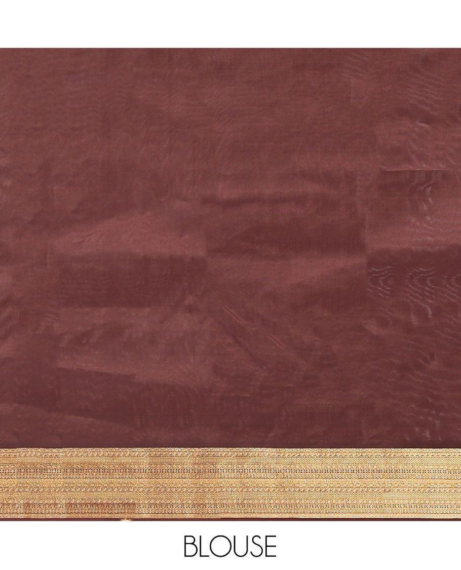 Brown Vasundhara Lite Silk Mix Saree, Embellished with Zari Buttas All Over Its Body, Highlighted by Zari Border of Geometric Patterns, Intricately Designed Pallu, and Paired with a Matching Blouse