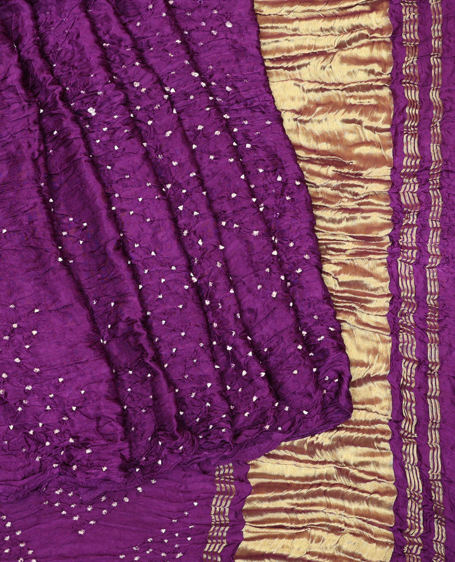 Borderless Purple Bandhani Dola Silk Saree