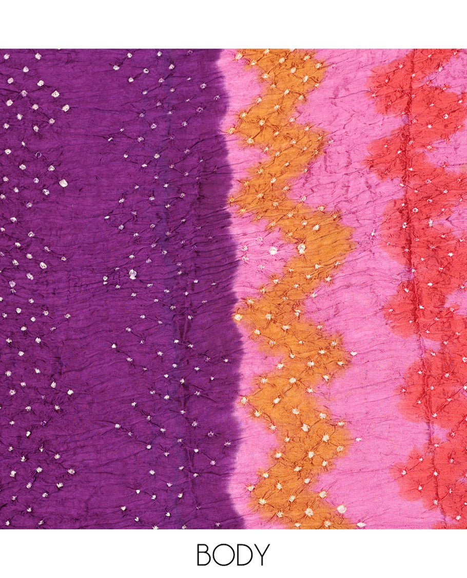 Borderless Purple Bandhani Dola Silk Saree