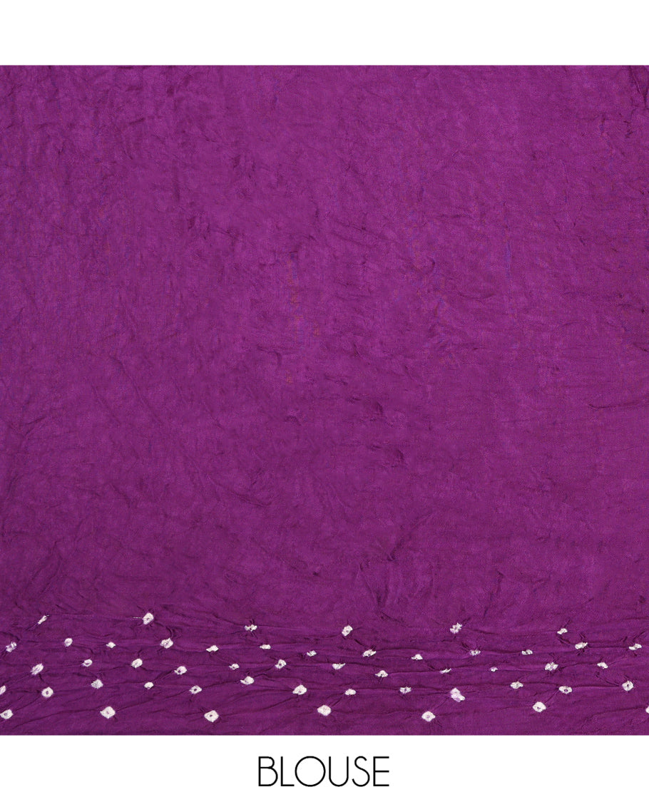 Borderless Purple Bandhani Dola Silk Saree