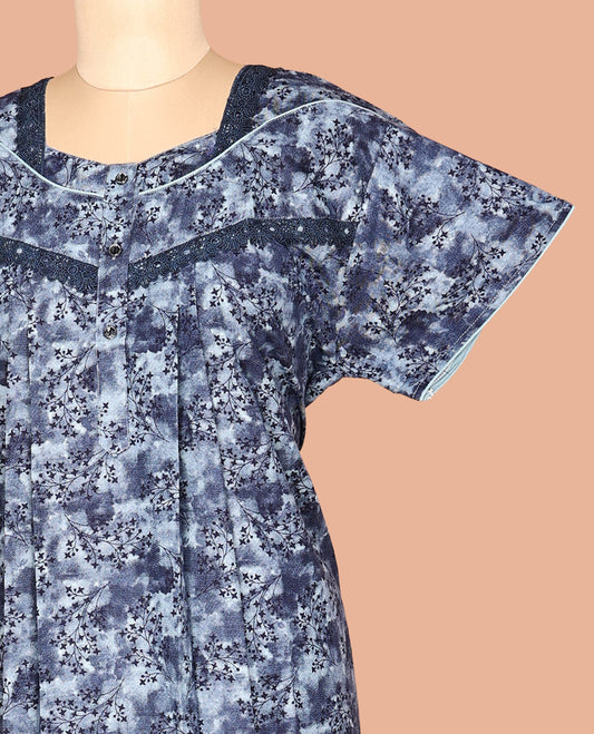 Blue Cotton-Blended Nighty