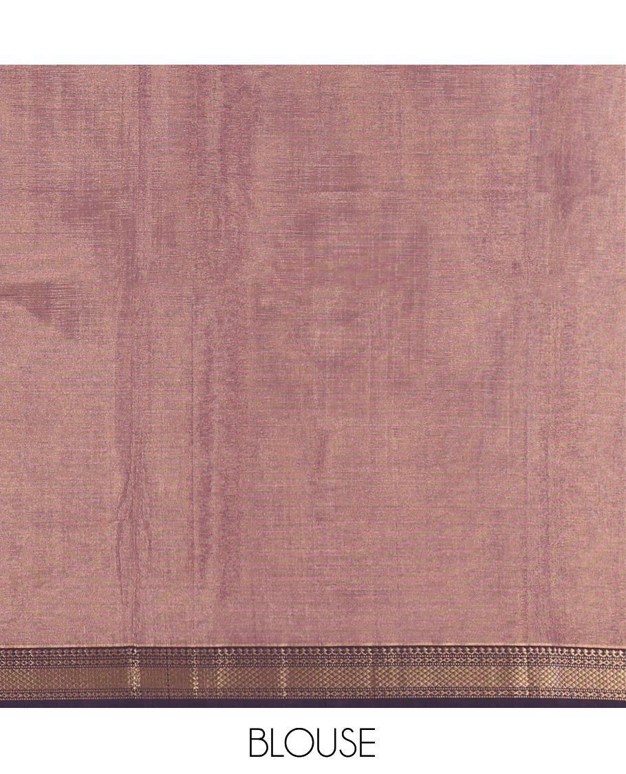 Purple Plain Maheshwari Cotton Saree, a Contrast Traditional Zari Border, Zari Striped Pallu, and a Matching Blouse