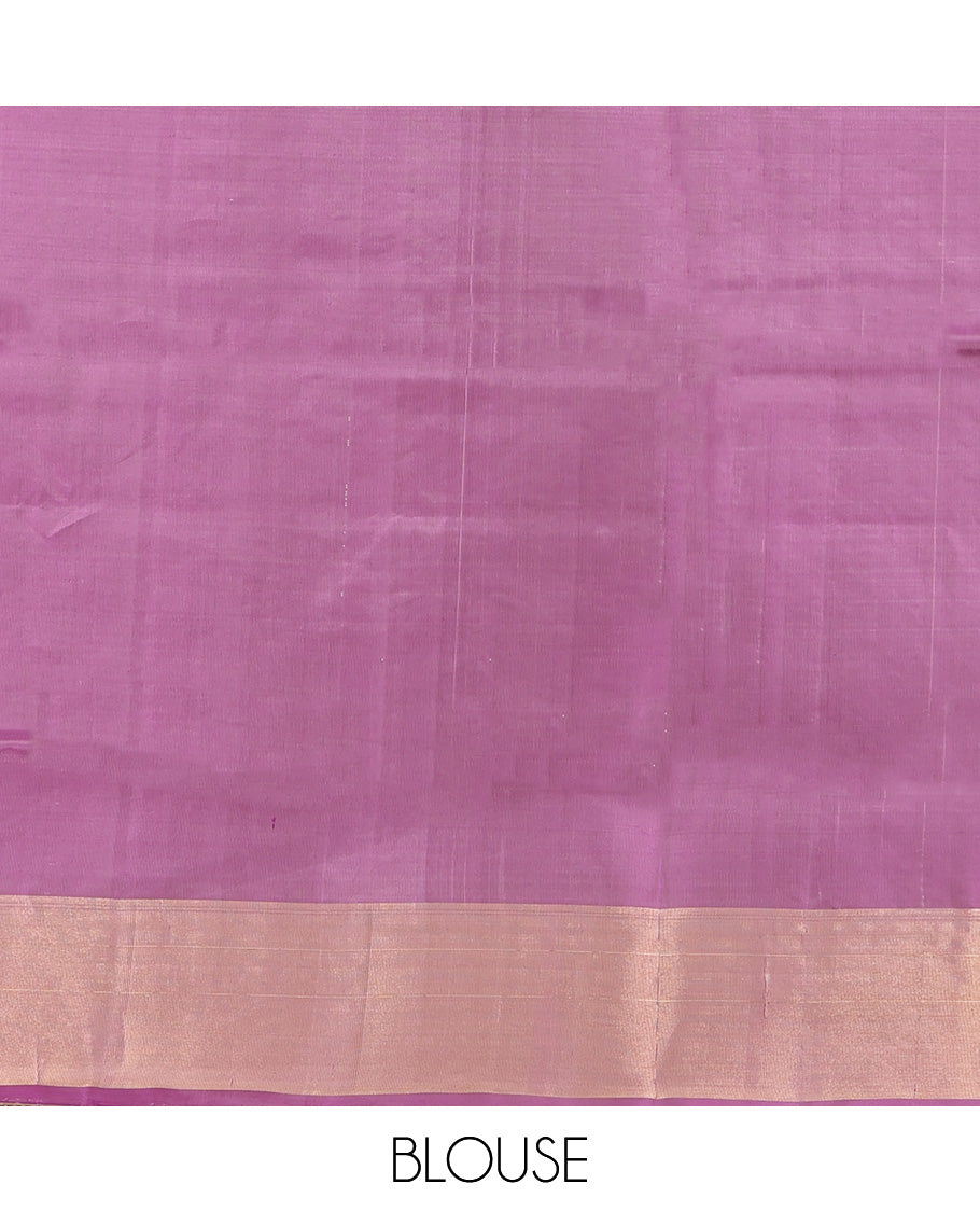 Pale Pink Mayuri Lite Silk Mix Saree, Woven with Zari Buttas All Over Its Body, Complemented by Contrast Border, Pallu of Floral Designs, and Paired with a Contrast Blouse