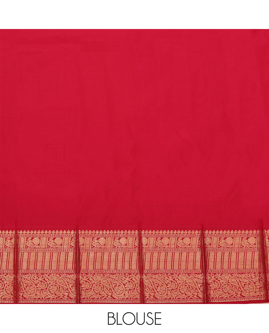 Blue Budget Silk Saree, Decked Up with Paisley Butta Enclosed Checks on Its Body, Complemented by a Contrast Traditional Zari Design Border, Grandly Decked Up Pallu, and Paired with a Contrast Blouse