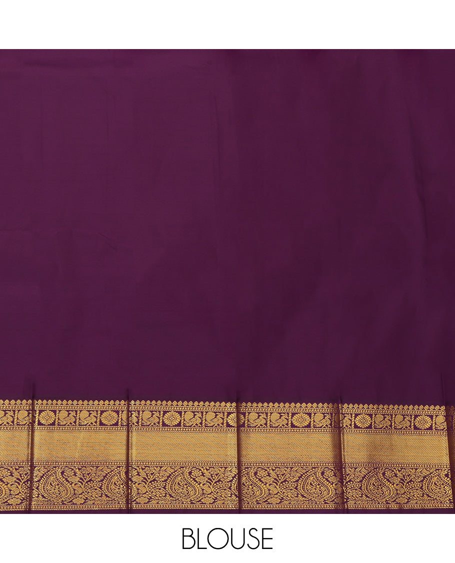 Lavender Budget Silk Saree, Accentuated with Zari Buttas, Complemented by a Contrast Traditional Zari Border, Grand Pallu, and Contrast Blouse