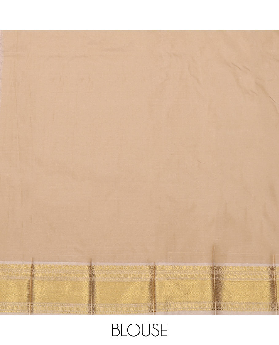 Orange Budget Silk Saree, Delicately Woven with Paisley Buttas and Stripes on Its Body, Complemented by a Contrast Traditional Zari Design Border, Grand Pallu, and Paired with a Contrast Blouse