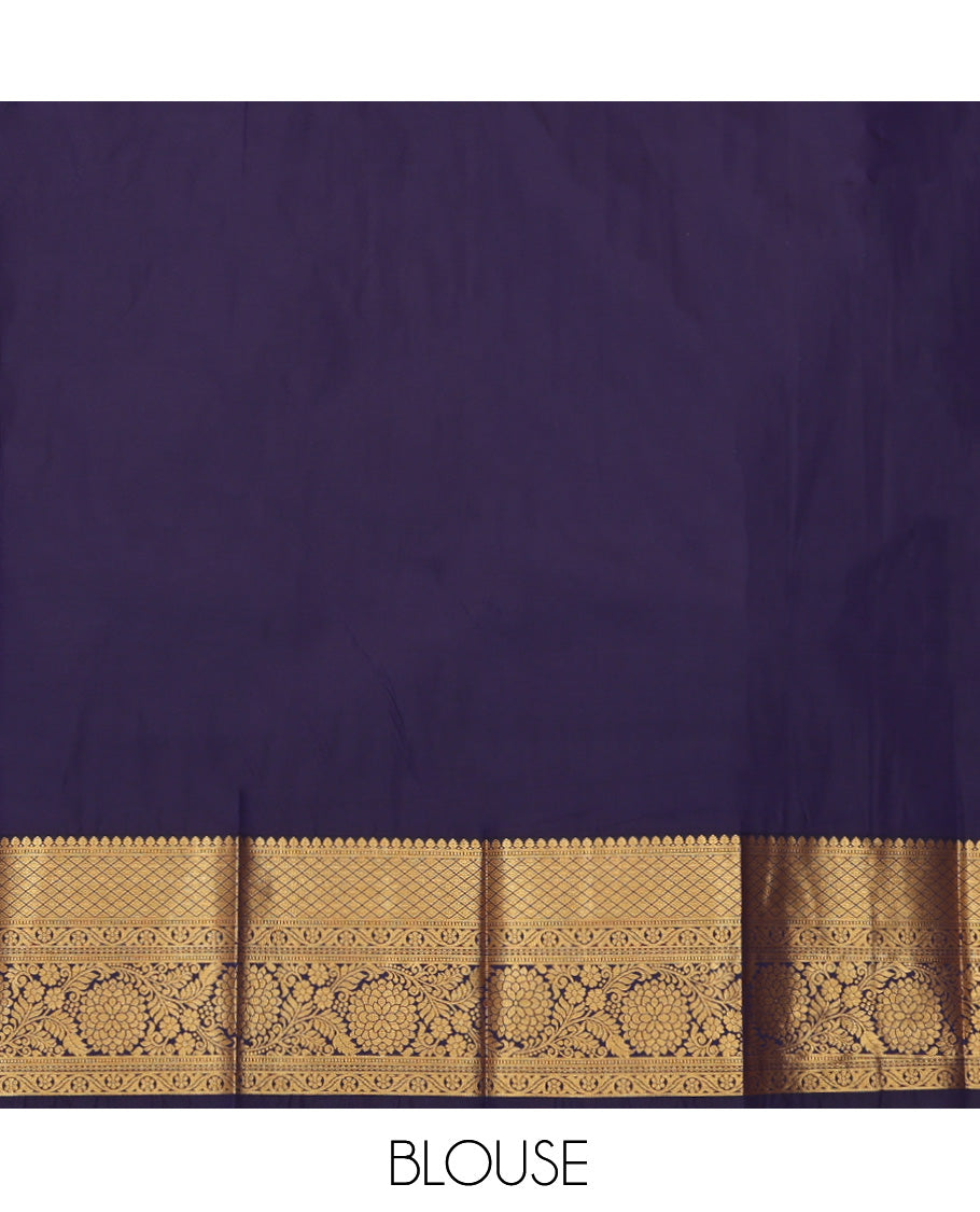 Blue Budget Silk Saree, Spotlighted with Zari Buttas, Complemented by Contrast Traditional Zari Border, a Grand Jaal Pallu and a Contrast Blouse