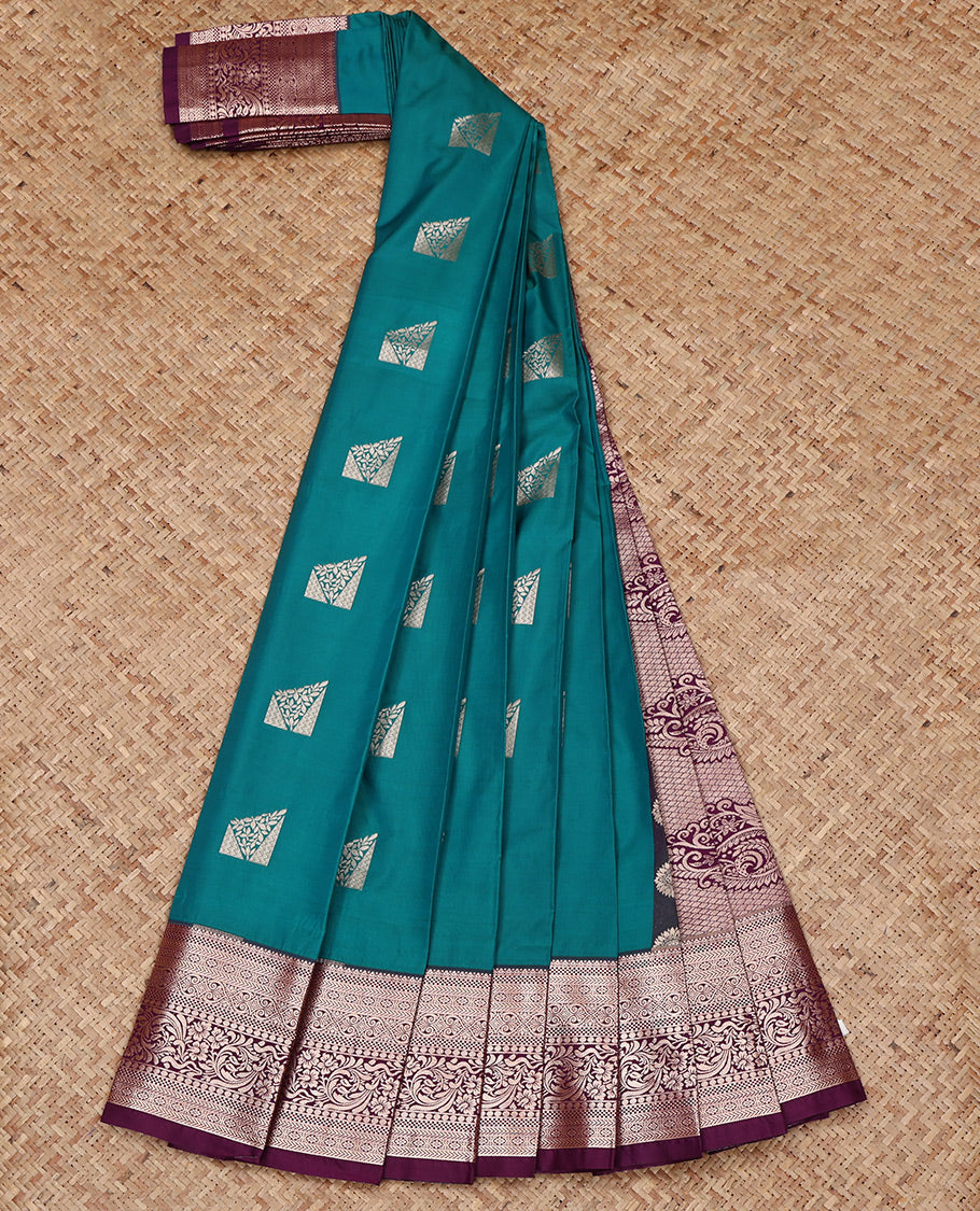 Blue Budget Silk Saree, Woven with Zari Buttas All Over Its Body, Complemented by a Contrast Traditional Zari Design Border, Intricate Pallu, and Paired with a Contrast Blouse