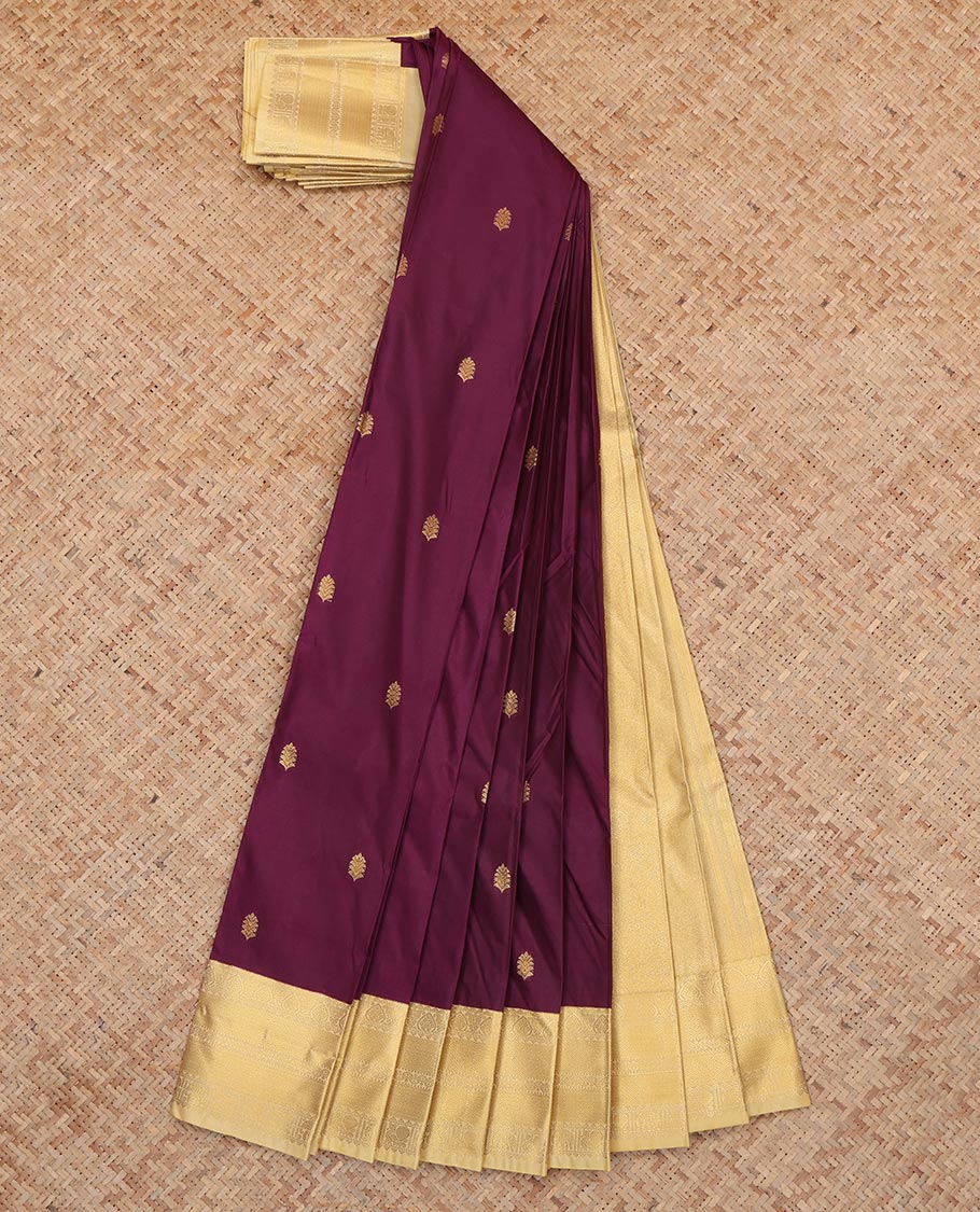 Purple Budget Silk Saree, Enhanced with Zari Buttas, a Contrast Traditional  Zari Border, a Grand Pallu and a Contrast Blouse