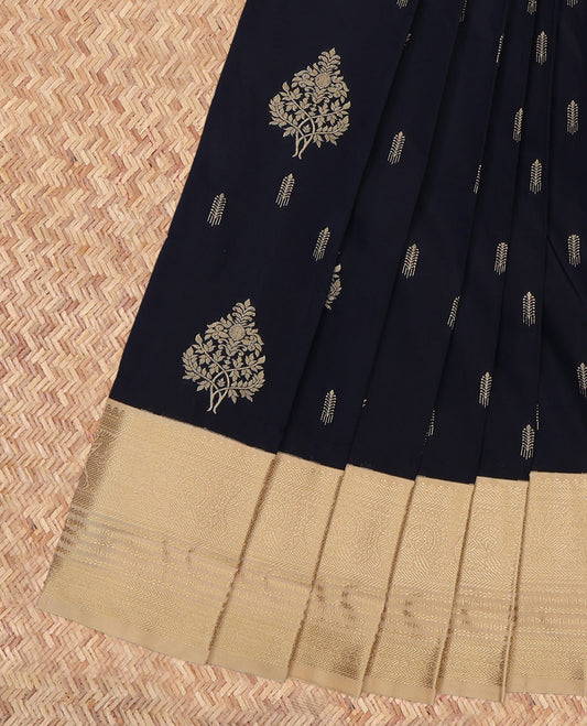 Blue Budget Silk Saree, Decorated with Zari Buttas, a Contrast Traditional Zari Border, Grand Pallu, and a Contrast Blouse