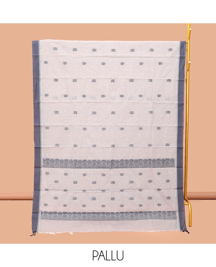 Grey Kanchi Cotton Saree, Sparsely Woven with Buttas, Complemented by a Contrast Border, Pallu of Buttas, and a Matching Blouse