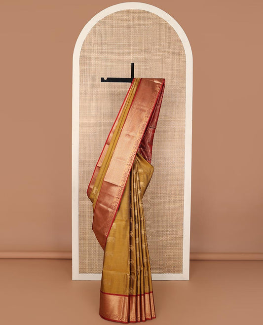 Brown checked, animal motifs soft silk saree with contrast zari design border & argyle design pallu