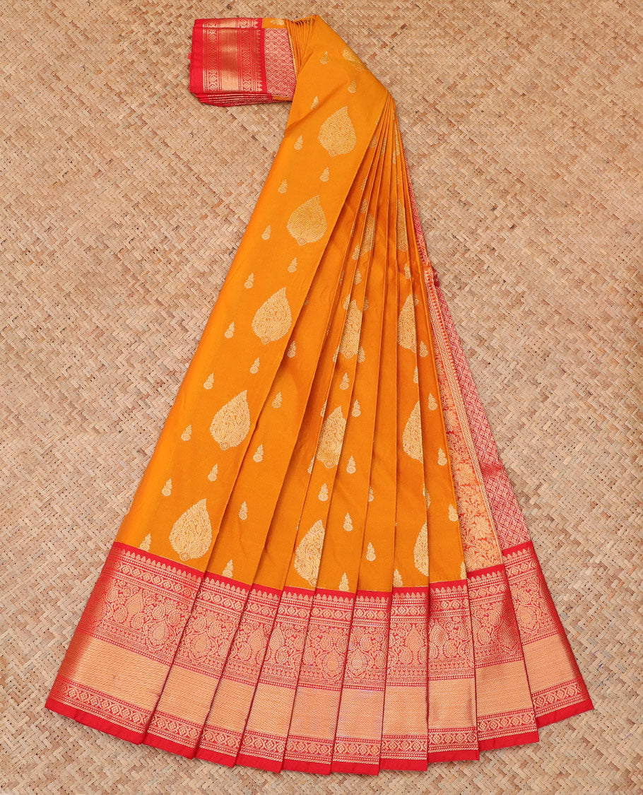 Orange Budget Silk Saree, Woven with Zari Buttas, a Contrast Traditional Zari Border, Grand Pallu, and a Contrast Blouse
