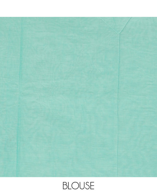 Blue buttas Coimbatore cotton saree, elephant & peacock motifs enclosed checked border & floral design pallu