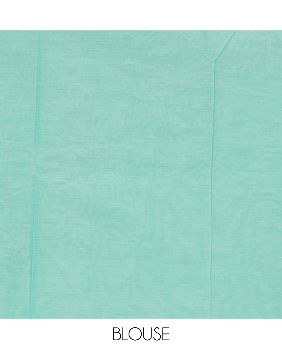 Blue buttas Coimbatore cotton saree, elephant & peacock motifs enclosed checked border & floral design pallu