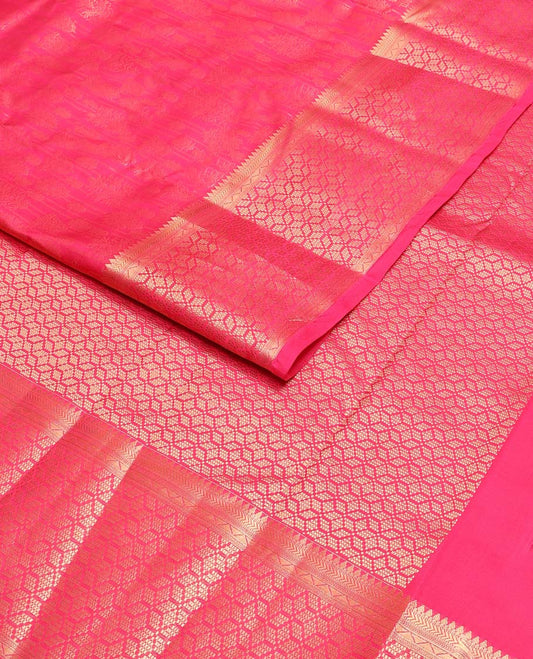 Pink zari buttas Vasundhara silk mix saree, zari border & pallu of geometric patterns