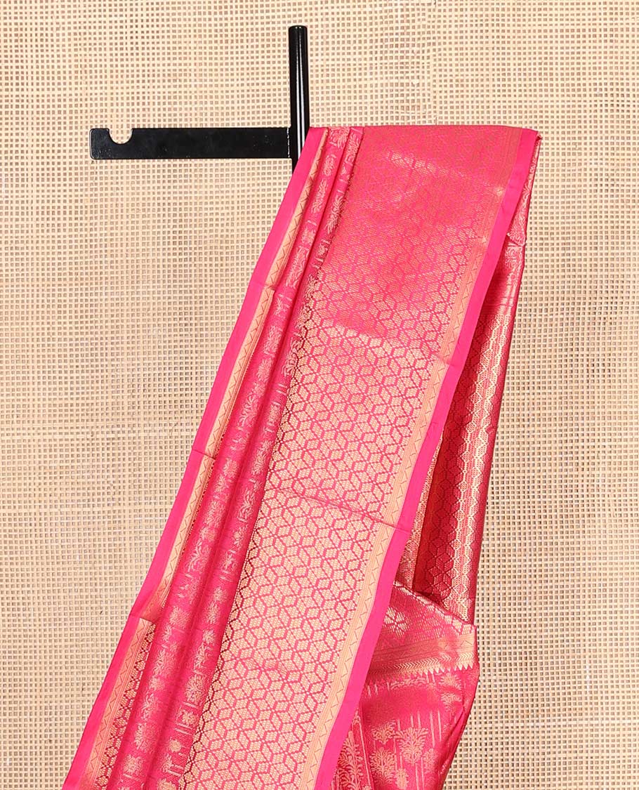 Pink zari buttas Vasundhara silk mix saree, zari border & pallu of geometric patterns