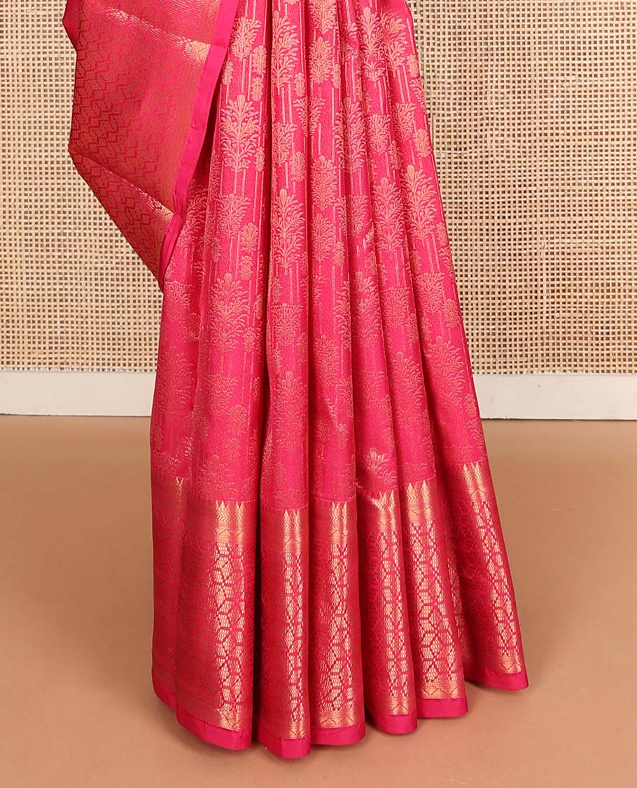 Pink zari buttas Vasundhara silk mix saree, zari border & pallu of geometric patterns