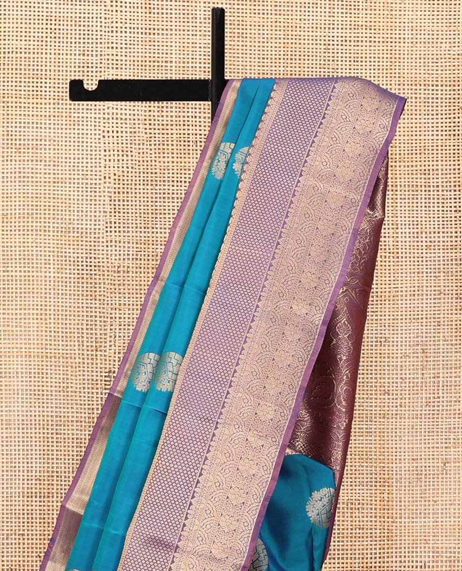 Blue Vasundhara Lite Silk Mix Saree, Finely Crafted with Zari Buttas All Over Its Body, Complemented by Contrast Intricate Zari Design Border, Intricately Designed Pallu, and Paired with a Contrast Blouse